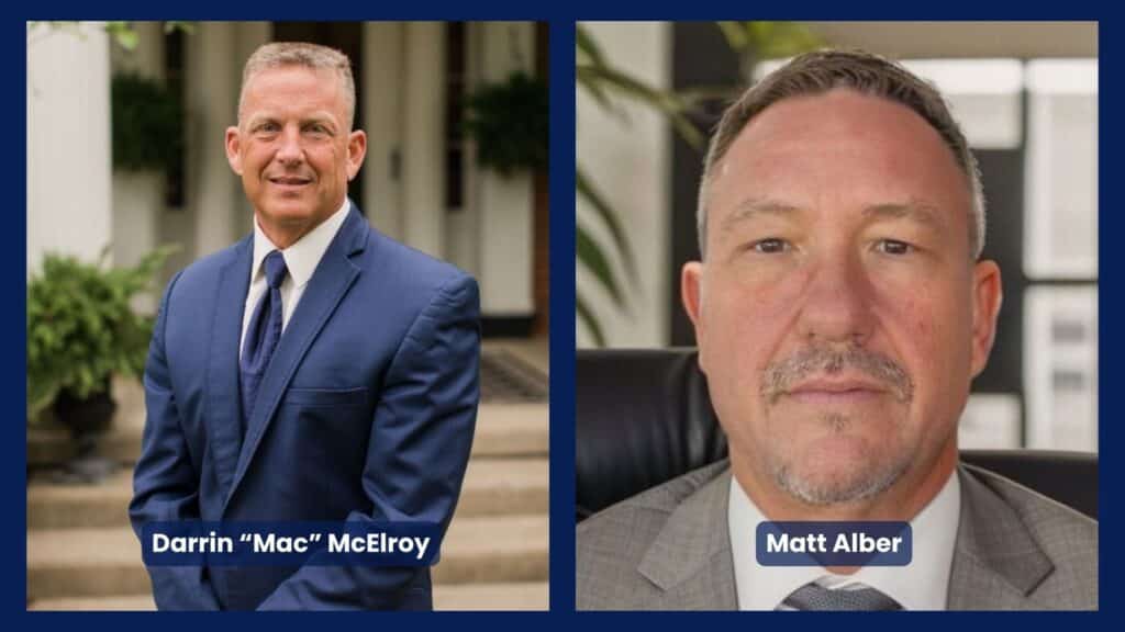 Photo of outgoing Precision CEO Darrin "Mac" McElroy and incoming CEO Matt Alber